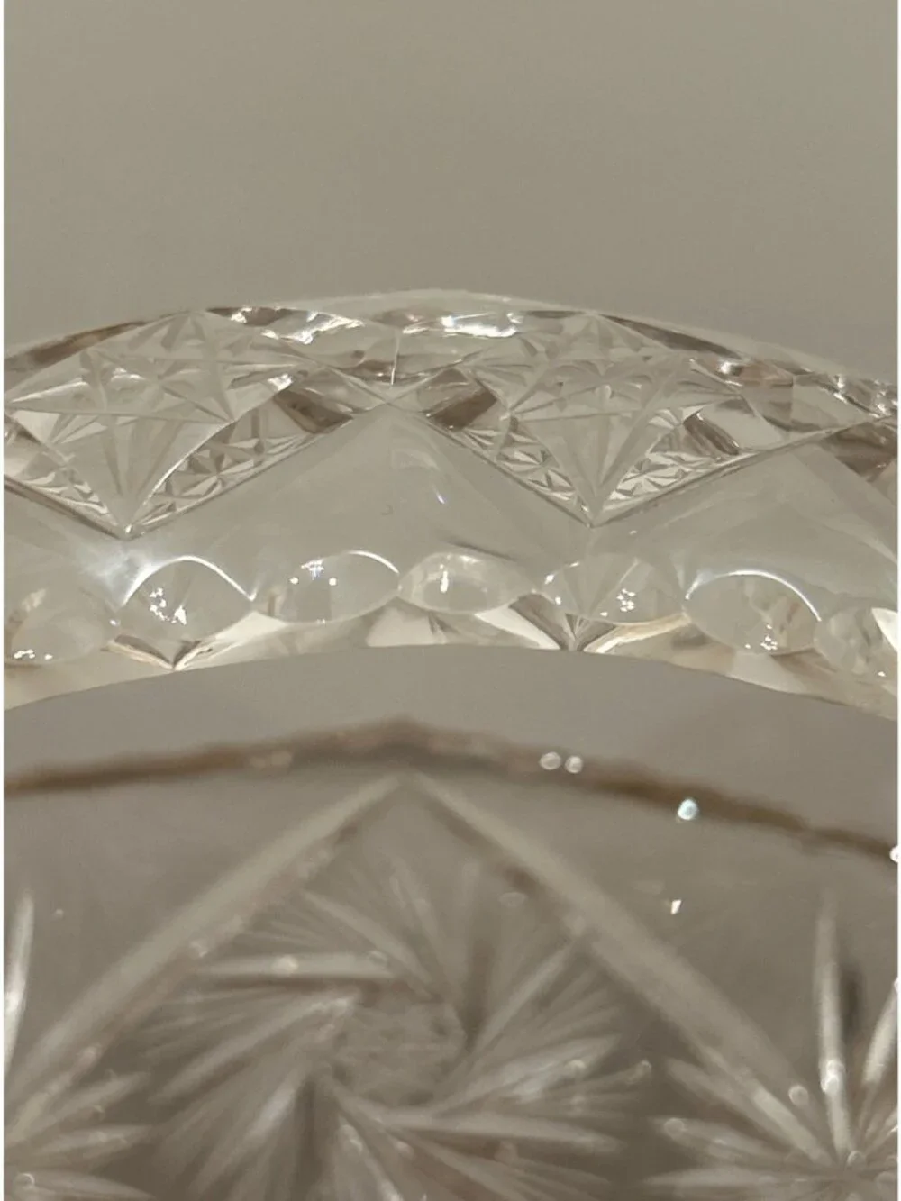 Vintage 1960s Czech? Basket Bowl Clear Cut Glass Lead Crystal Star Pattern
